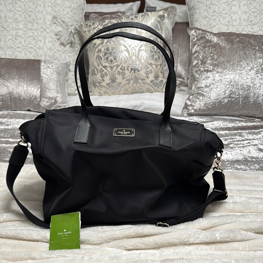 Kate Spade Black Travel Bag with Leather Trim